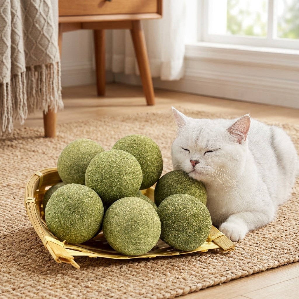 Catnip Silvervine Balls for Cats – 6pcs Extra Energy Interactive Cat Toy Balls, Natural Catnip & Silvervine Blend, Stress Relief & Enrichment for Indoor Cats