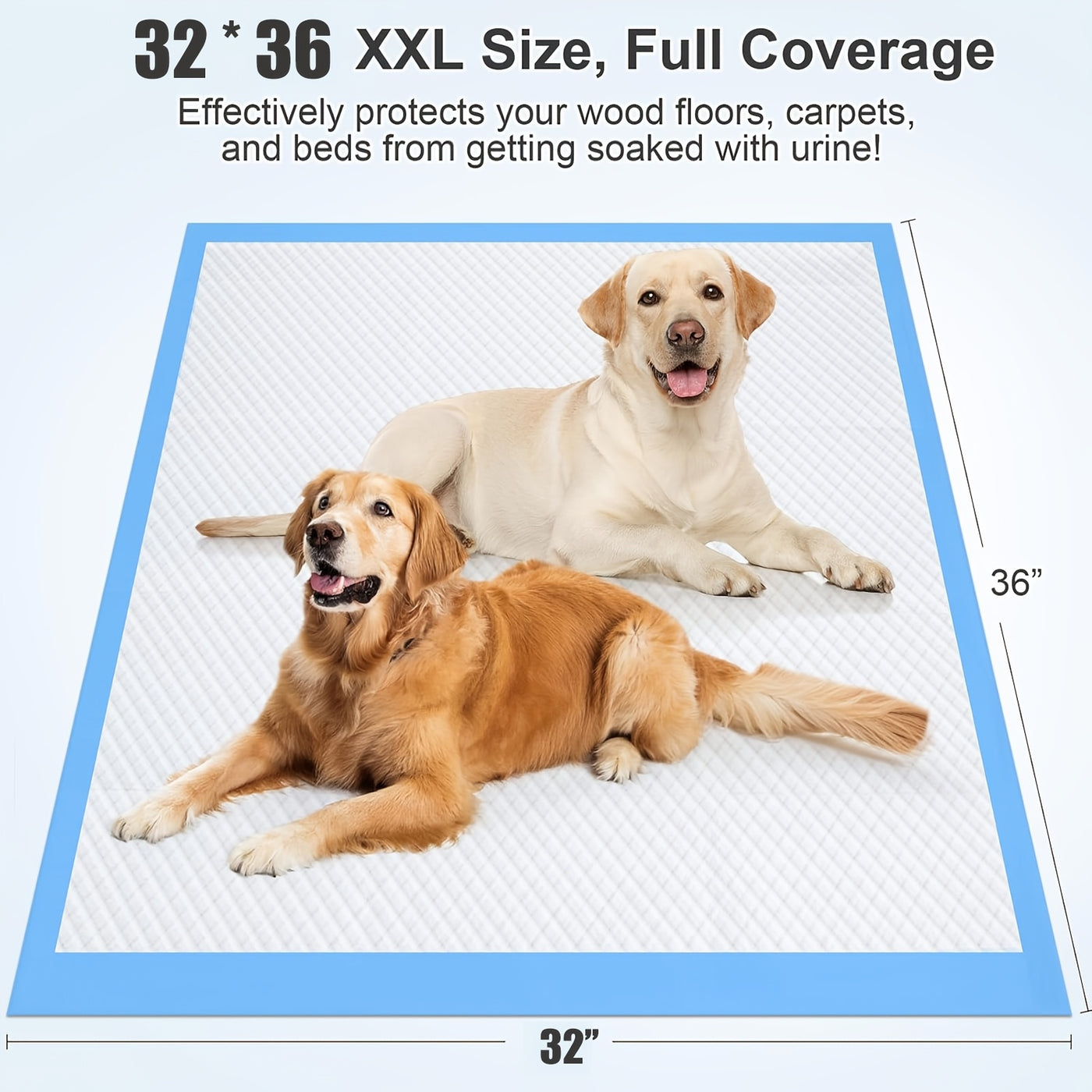 Disposable Dog Pee Pads - 8-Layer Super Absorbent Leak-Proof Puppy Potty Pads, XXXL Extra Large 31x47 / 32x36 / 57x31 in, 40 / 60 / 80 / 120 Count, for Cars Cages Sofas