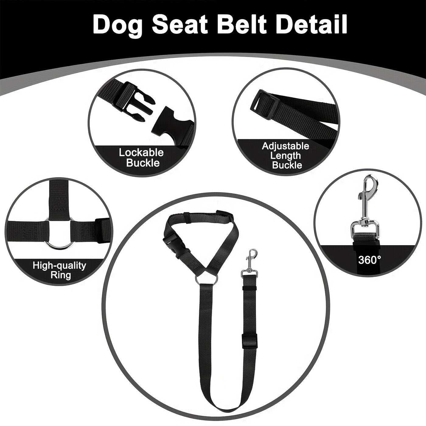 2-in-1 Dog Car Seat Belt & Leash Set 2 Pack – Adjustable Nylon Pet Safety Tether for Small Dogs, Vehicle Travel & Daily Walks