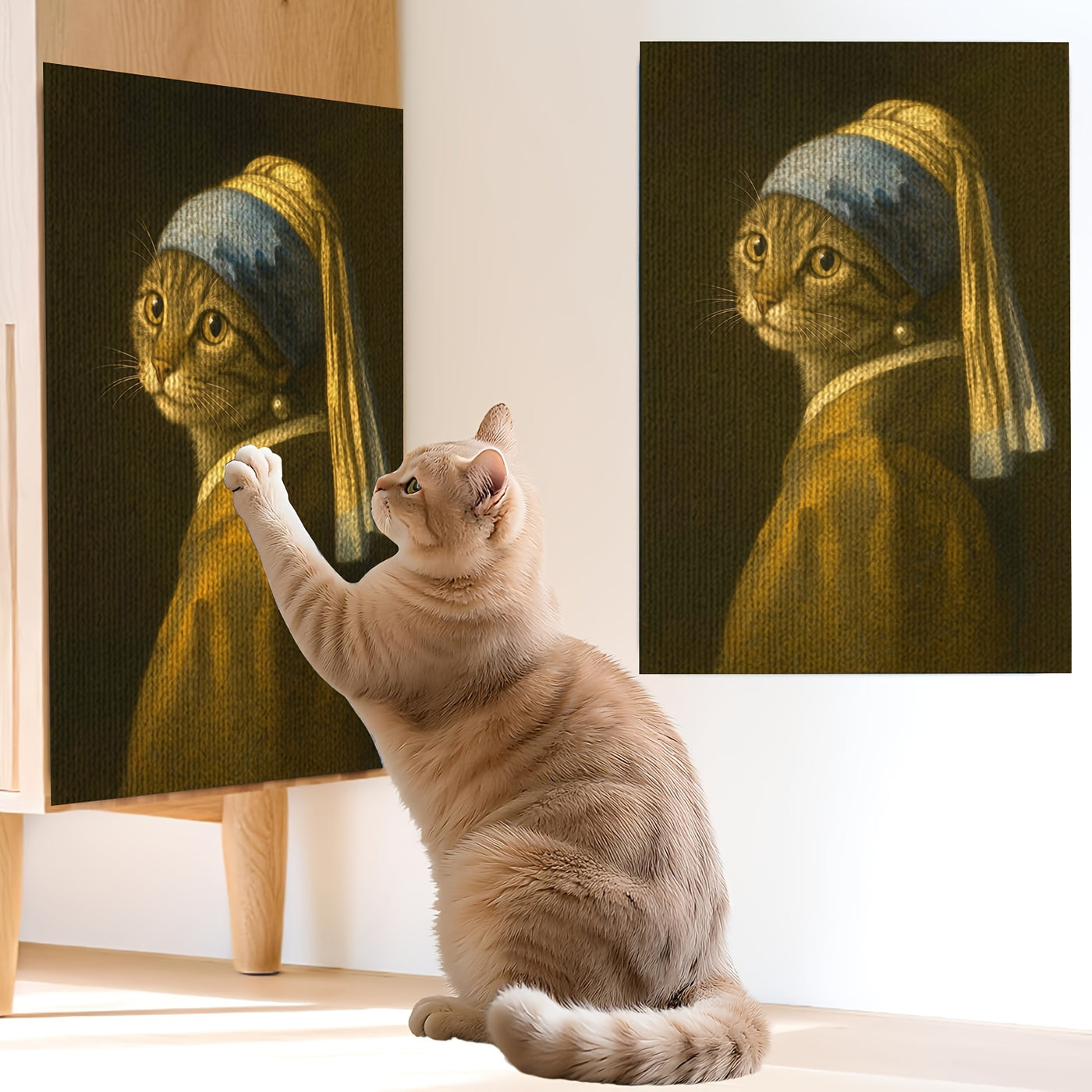 Self-Adhesive Cat Scratcher Wall Pad – Famous Artwork Designs, 15.7x23.6 Inch Sofa & Wall Protector, No-Drill Mount for Indoor Cats
