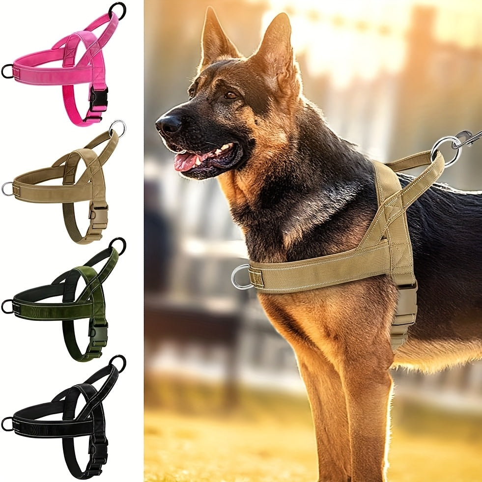 Tactical No-Pull Dog Harness with Easy-Grip Handle & Reflective Strips for Medium & Large Dogs – Adjustable Chest Vest for Outdoor Training & Walking, Sizes S-XL