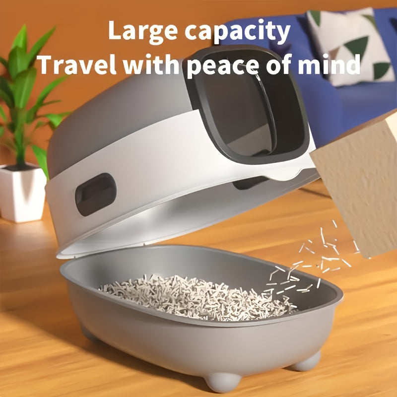 Extra Large Enclosed Cat Litter Box with Drawer & Scoop - Anti-Odor Anti-Splash Easy Clean Indoor Outdoor Cat Toilet, Blue/Gray/Purple, Safe Comfortable for Cats