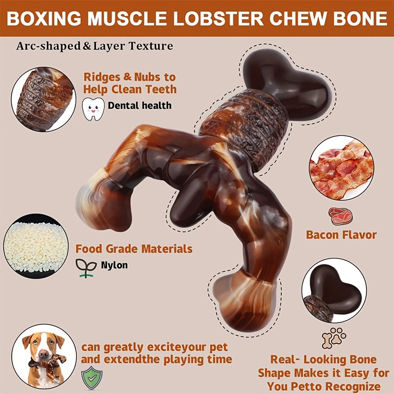 Bacon Flavored Nylon Dog Chew Bone – Durable Chew Toy for Heavy Chewers, Medium & Large Dogs, Long Lasting Teeth Cleaning Dog Bone, Marble Brown Cream