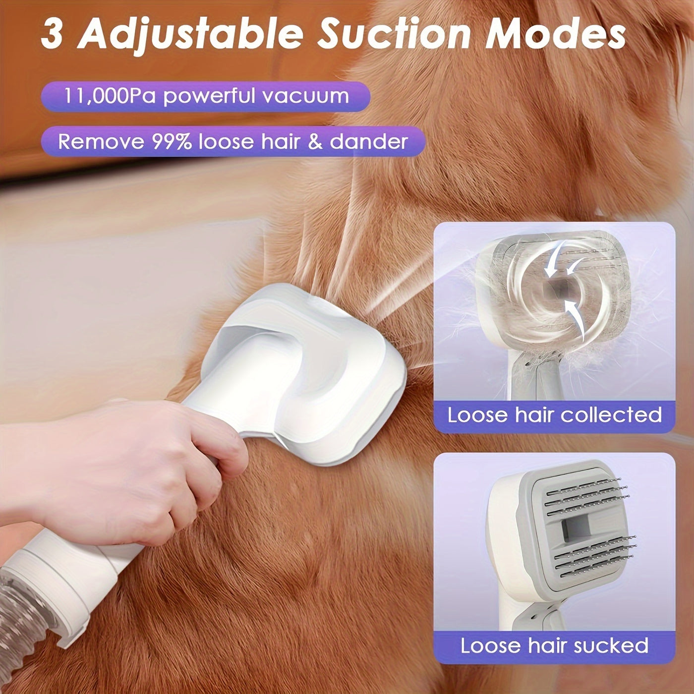 8-in-1 Pet Grooming Vacuum & Dog Hair Vacuum 12000Pa – Low Noise, 3 Suction Levels, 6 Grooming Tools, 74.39oz Large Dust Cup for Shedding Dogs & Cats | Orange & Purple