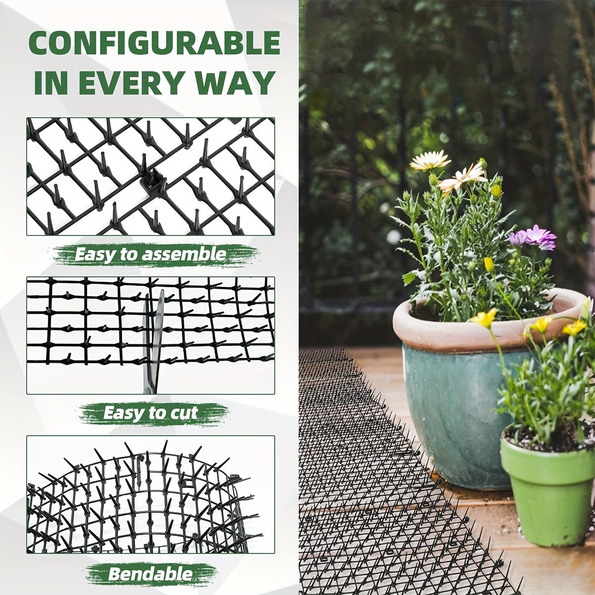 Cat Deterrent Spike Mat 13ft Indoor & Outdoor Anti-Digging Cat Repellent Strips - 2-Pack Scat Mat with Spikes to Keep Cats Off Furniture, Garden, Counters & Soil