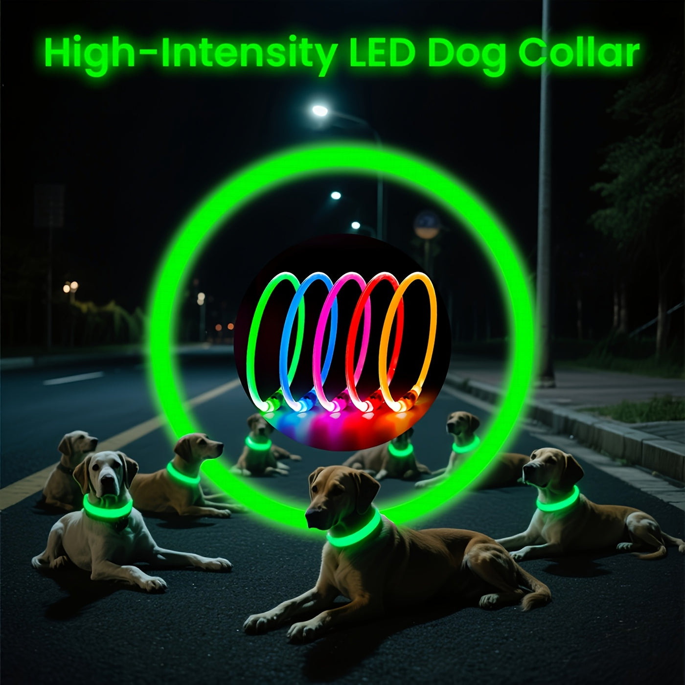 LED Dog Collar USB Rechargeable Light Up Safety Collar with 3 Modes 360° Glow - Adjustable TPU Night Walking Collar for Small Medium Large Dogs, Multi-Color Options