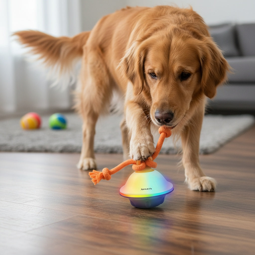 Automatic Rolling Dog Ball with Motion Sensor & Voice Recording – Interactive Rope Toy for Small & Medium Puppies, Outdoor Play, Crate Training & Teething | Green, White, Gray