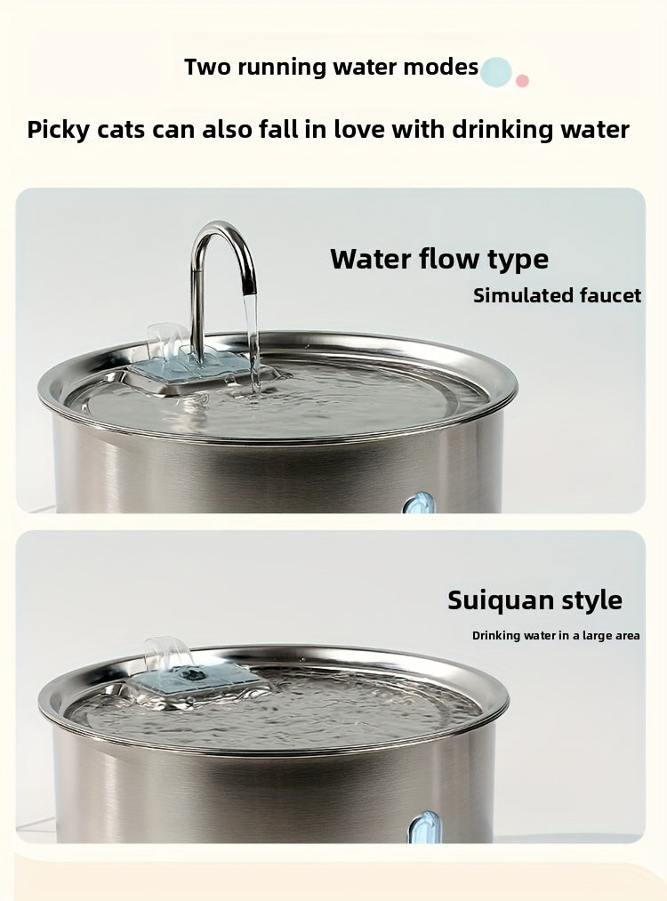 Stainless Steel Pet Water Fountain 236oz/7L - Automatic Cat Dog Water Dispenser, USB Powered, Replacement Filters Included, Water Level Window, for Cats Dogs Multiple Pets