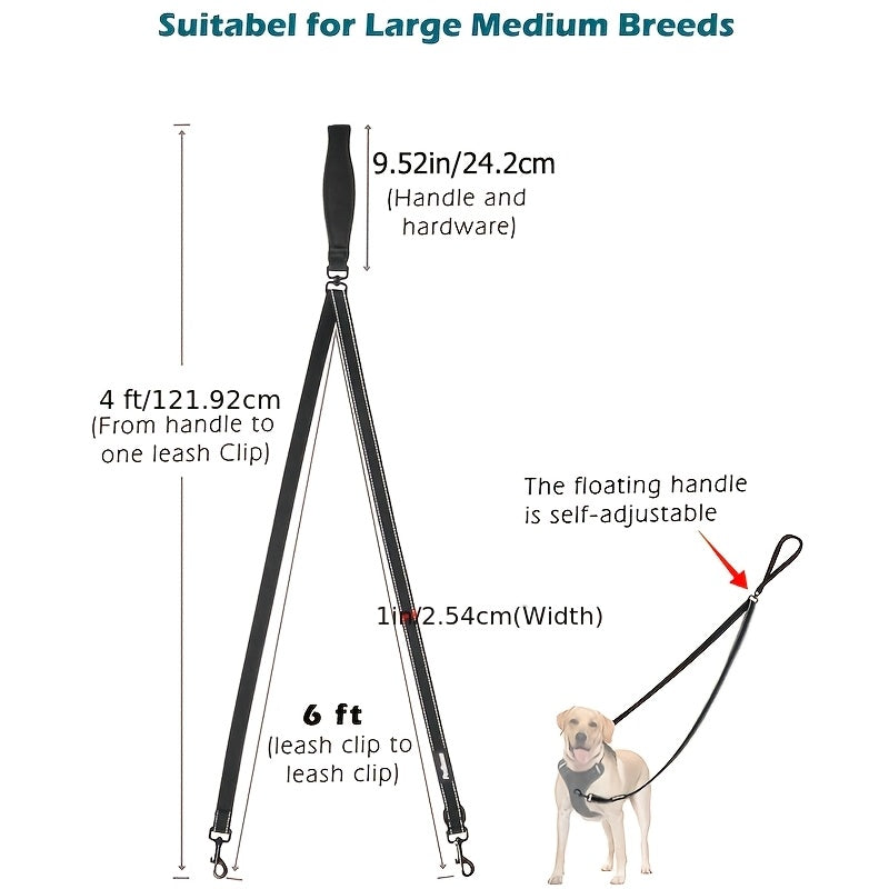 Reflective No Pull Dog Leash with Double Handle for Training Walking - Heavy Duty Leash for Large & Medium Dogs with Traffic Control Grip