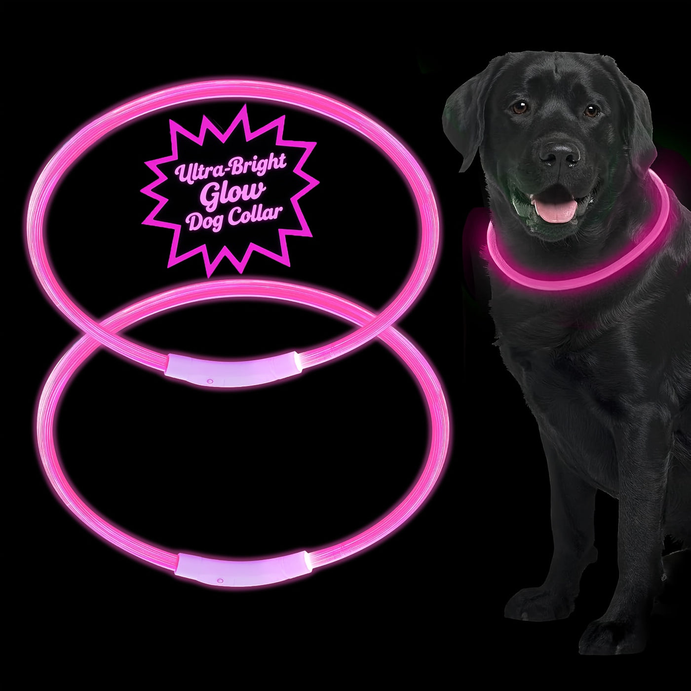 LED Dog Collar USB Rechargeable Light Up Safety Collar with 3 Modes 360° Glow - Adjustable TPU Night Walking Collar for Small Medium Large Dogs, Multi-Color Options