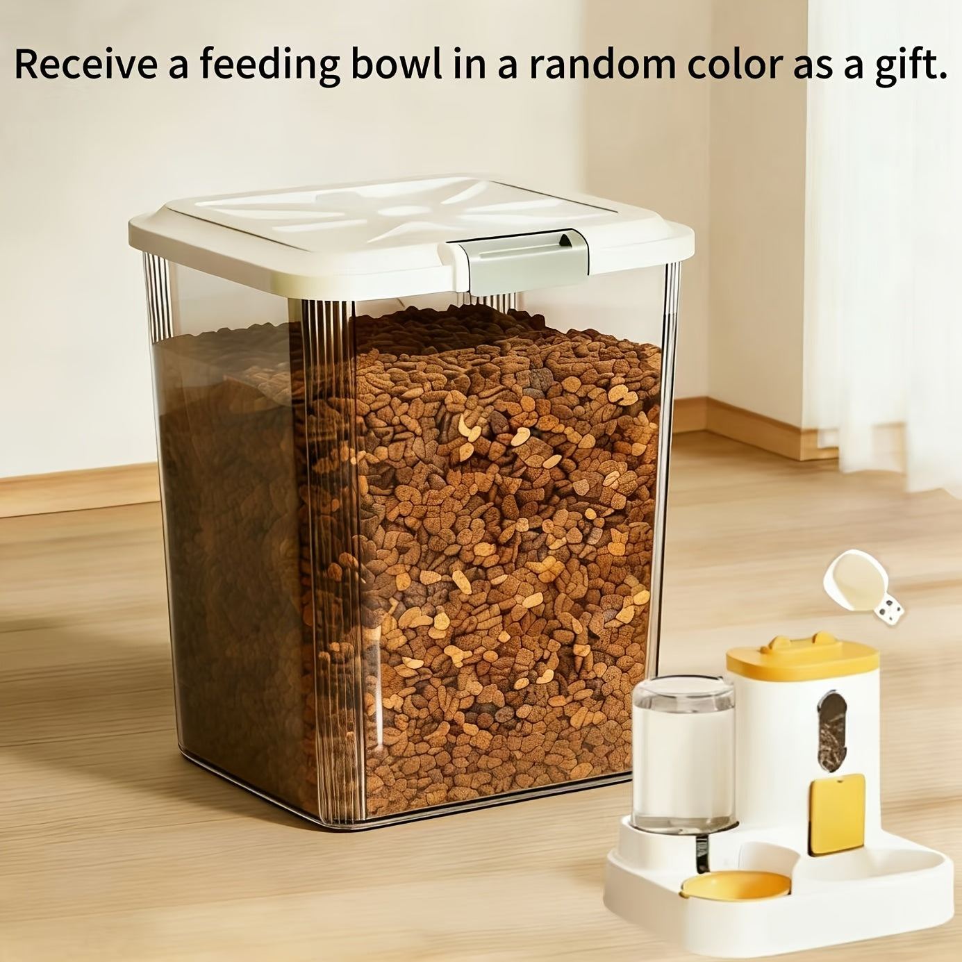 Pet Food Storage Container with Wheels – Sealed Lockable Transparent Rolling Bin with Scoop for Dog Cat Bird Food, 11lb / 22lb / 33lb