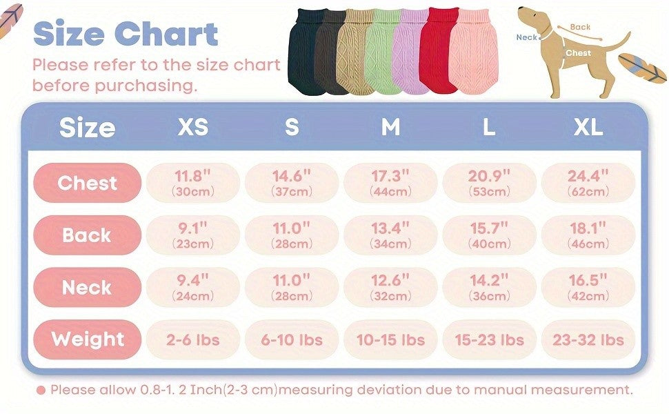 Turtleneck Dog Sweater – Warm Knit Pullover with Soft Long Sleeves for Small to Medium Dogs, All-Season Winter Fall Spring Pet Clothes for Chihuahua Bulldog Dachshund, Machine Washable