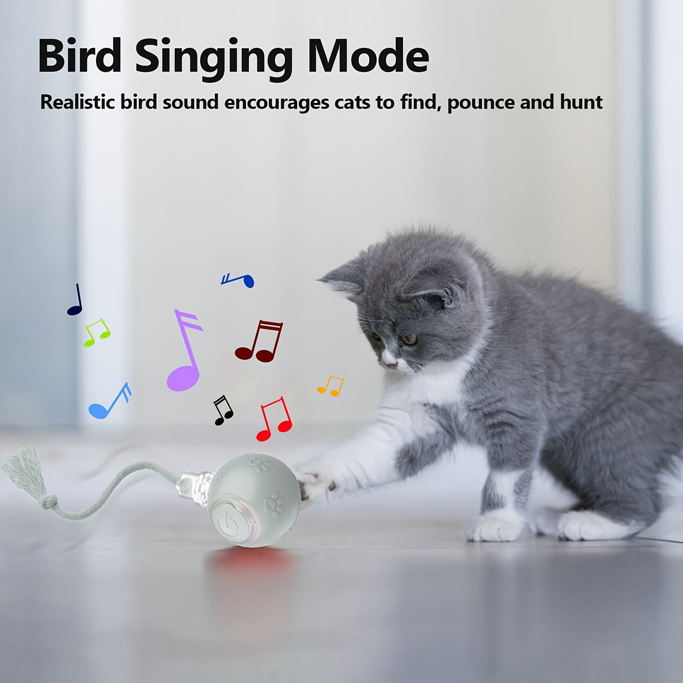 Motion-Activated Smart Cat Toy 2-Pack USB Rechargeable with Bird Sounds Colorful Lights - Interactive Self-Play for Indoor Cats & Kittens