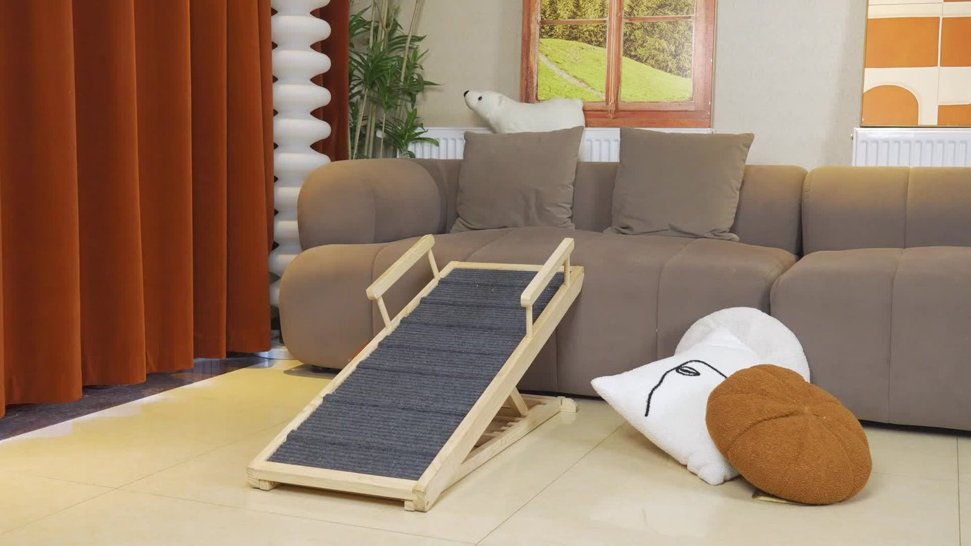 Wooden Dog Ramp for Bed & Couch – Foldable Adjustable Height Pet Ramp with Safety Guards, Holds 250 lbs, Dog Steps for Small Large Dogs & Seniors, Indoor Outdoor, 44 or 55 Inch