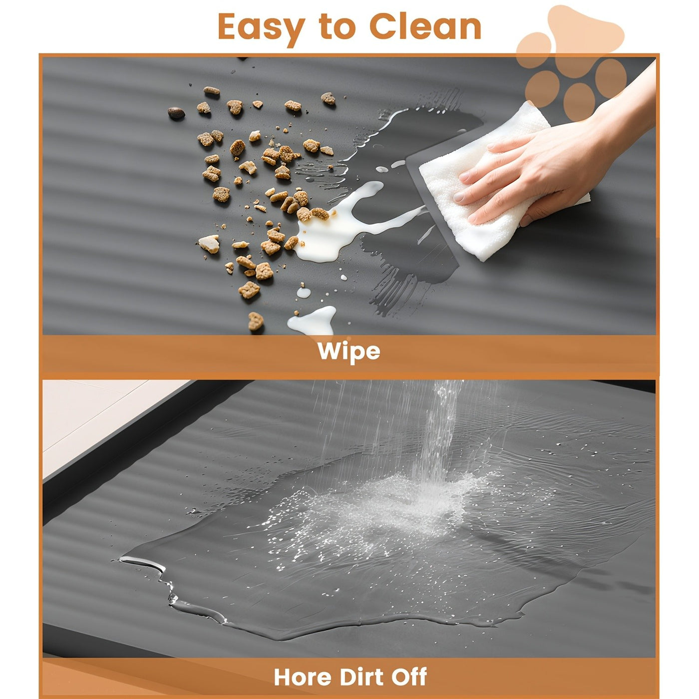 Large Waterproof Pet Feeding Mat 36x24 Non-Slip Dog Bowl Mat with Raised Edges & Diversion Grooves for Dogs & Cats