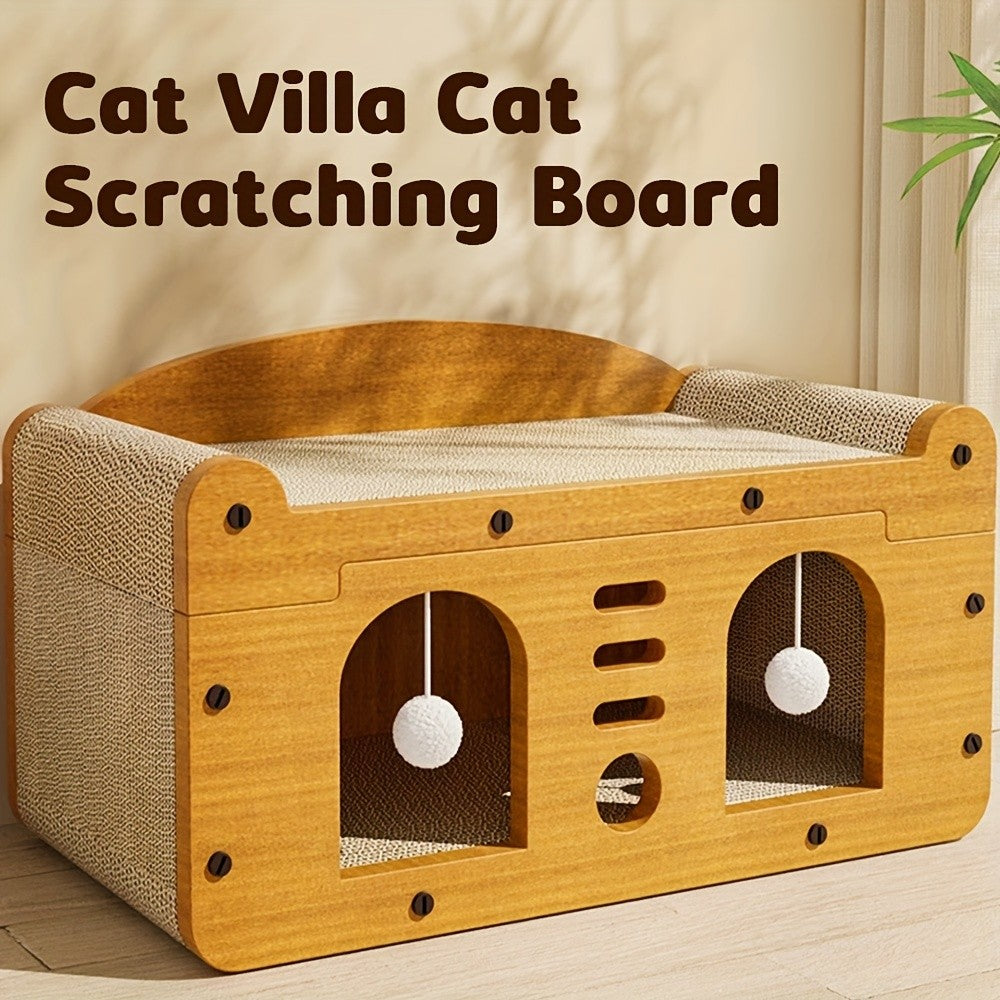 Cat Tree House Condo with Scratching Board & Plush Balls - Multi-Level 21" Indoor Outdoor Cat Condo, Dual Scratch Posts, Ventilation Doors, Cozy Perch for Cats Kittens
