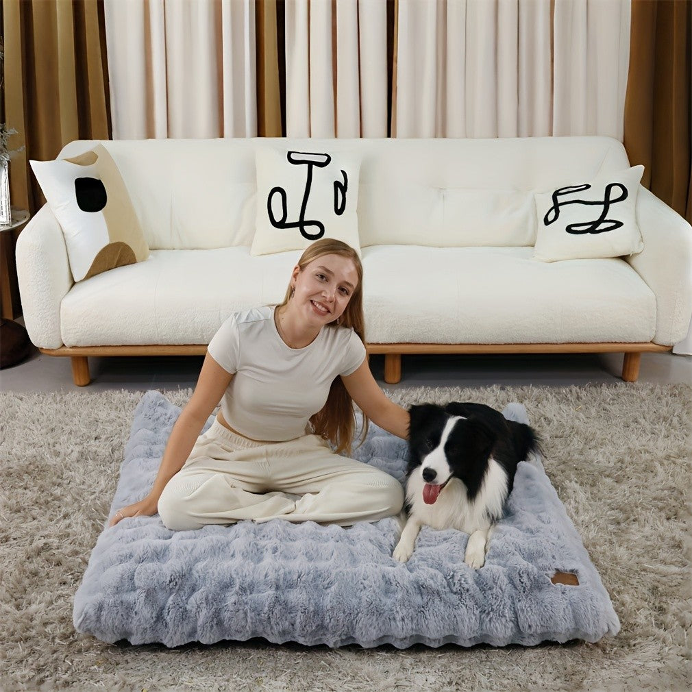 Orthopedic Dog Bed with Removable Cover – Thick Foam Base, Waffle Texture, Crate Mat for Dogs & Cats, Multiple Sizes Medium to 3XL, Grey & Khaki Beige