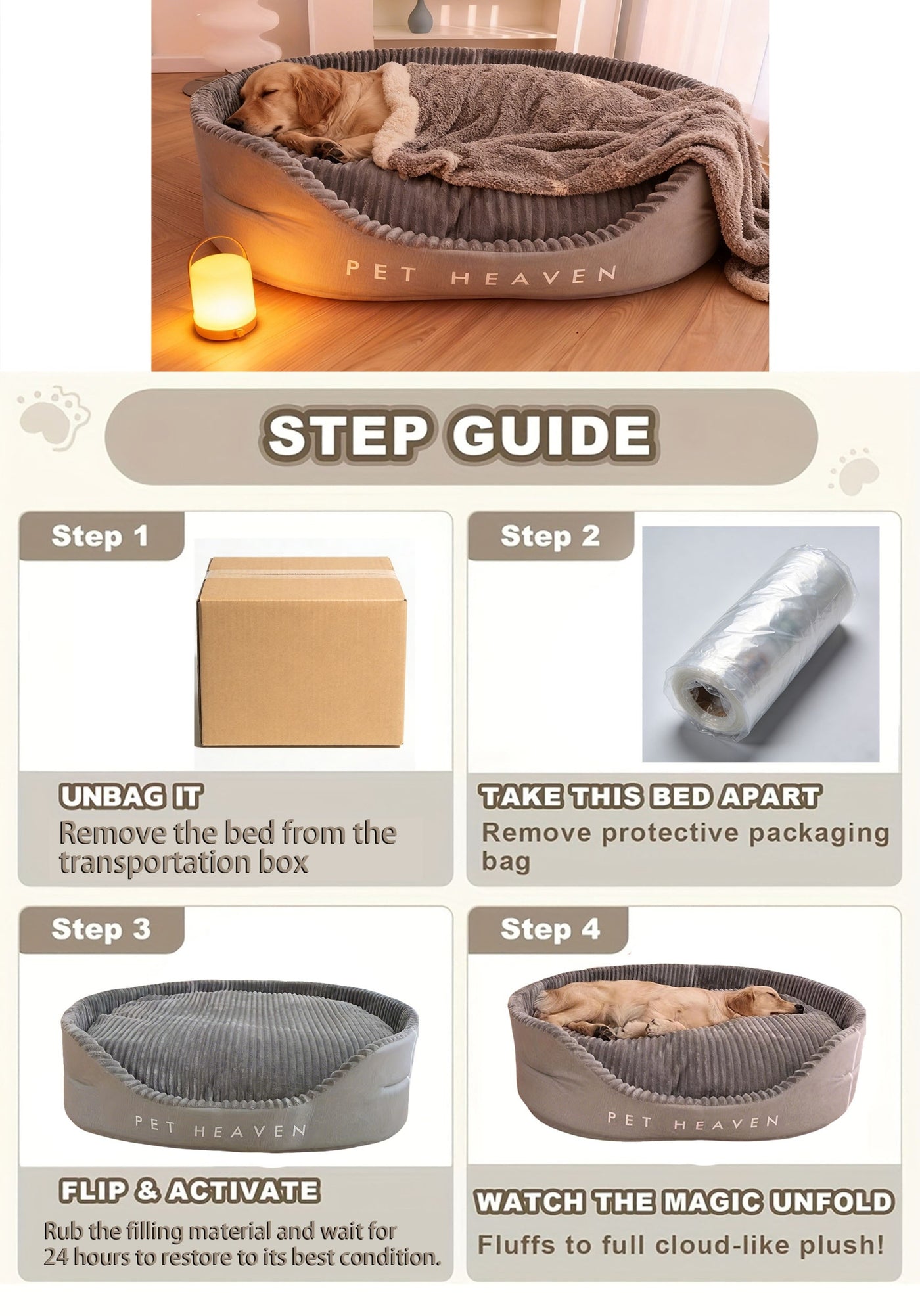 Washable Dog Bed for Medium & Large Dogs – Deluxe Double-Sided, High & Low Sides, All-Season Detachable Mat