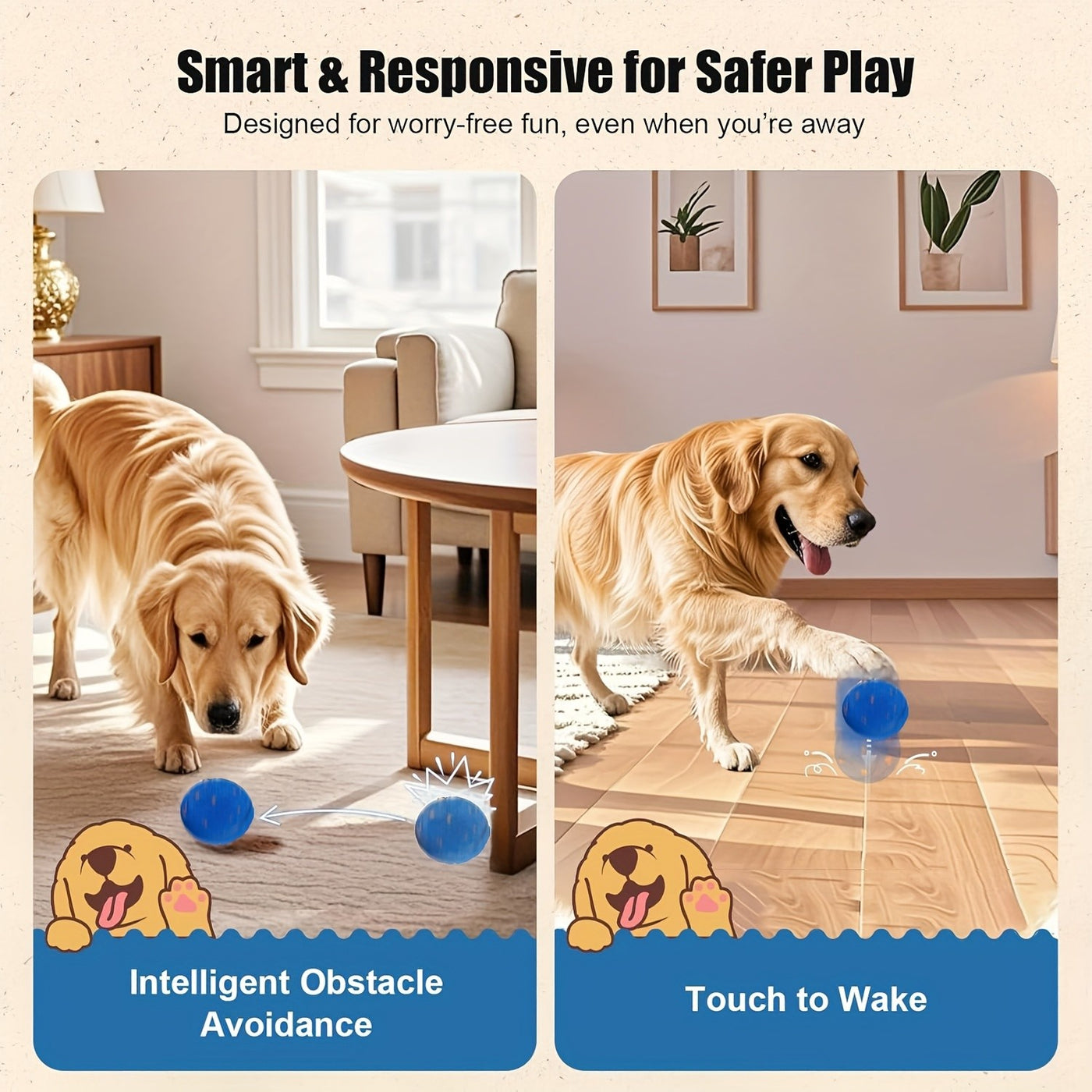 Automatic Moving Dog Ball – Motion Activated Rolling & Rotating Interactive Toy for Dog Enrichment, E-TPU Smart Bouncy Ball for Medium & Large Dogs