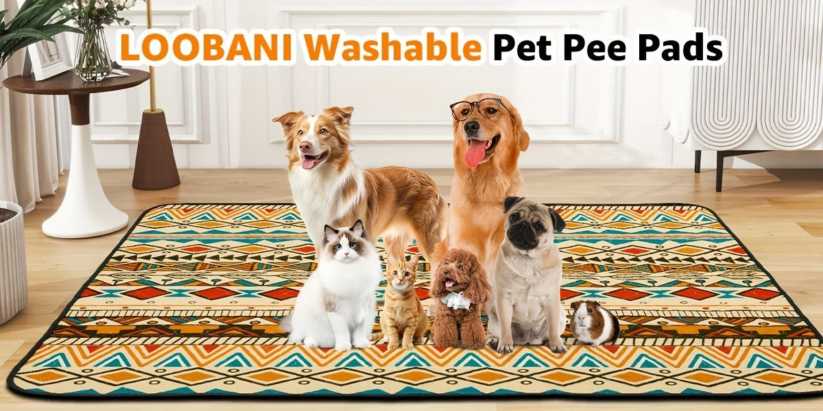 2-Pack Washable Dog Pee Pads Super Absorbent Reusable Puppy Training Pads Leakproof Non-Slip Whelping Pads with Retro Tribal Design – Sizes 18x24 to 36x41 Inch