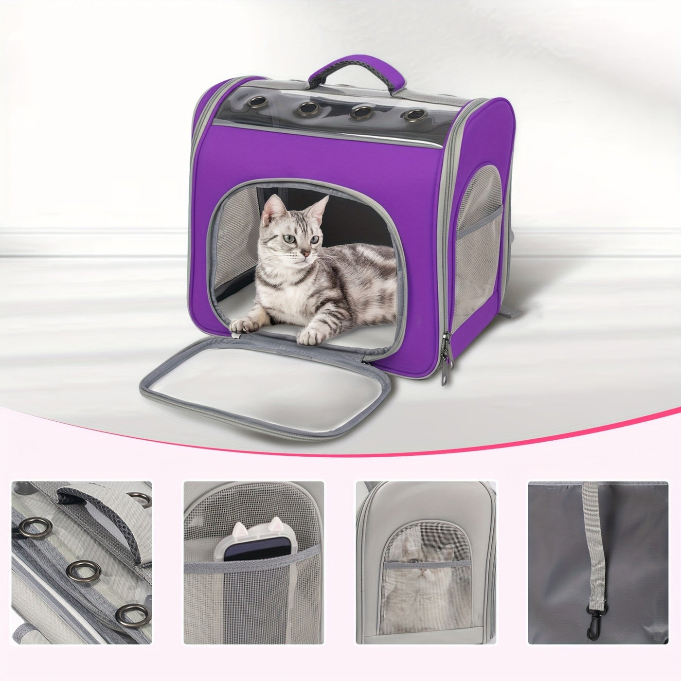 Breathable Cat Backpack Carrier with Mesh Window & Front Opening – Foldable Soft-Sided Pet Backpack for Hiking, Walking & Travel, Fits Cats & Small Dogs
