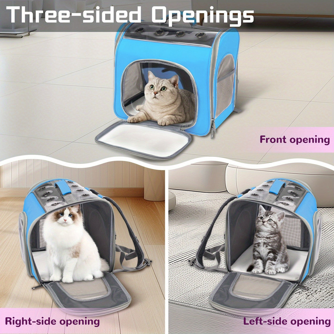 Breathable Cat Backpack Carrier with Mesh Window & Front Opening – Foldable Soft-Sided Pet Backpack for Hiking, Walking & Travel, Fits Cats & Small Dogs