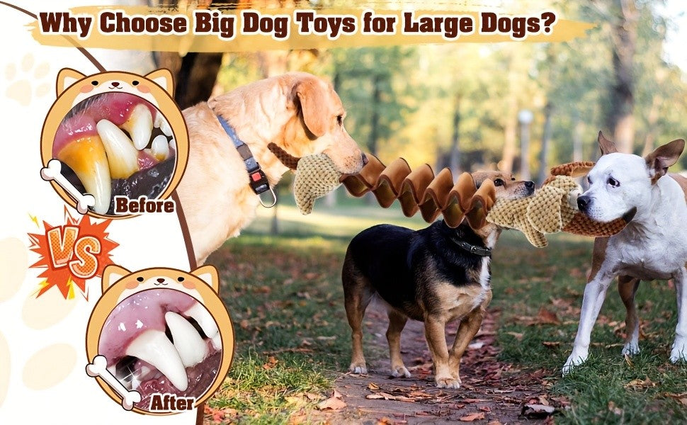 Large Squeaky Dog Pull Toy with Crinkle Filling – Stretchable 15-20 Inch Tug & Bite Toy for Small Medium Large Dogs, No Battery, Indoor Outdoor