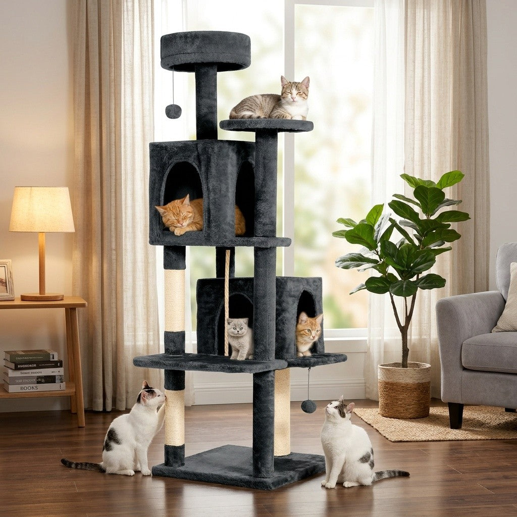 59-Inch Large Cat Tree Tower for Indoor Cats - Multi-Level Plush Perches, Sisal Scratching Posts & Hanging Ball Toy, Tall Cat Tower for Bedroom Living Room