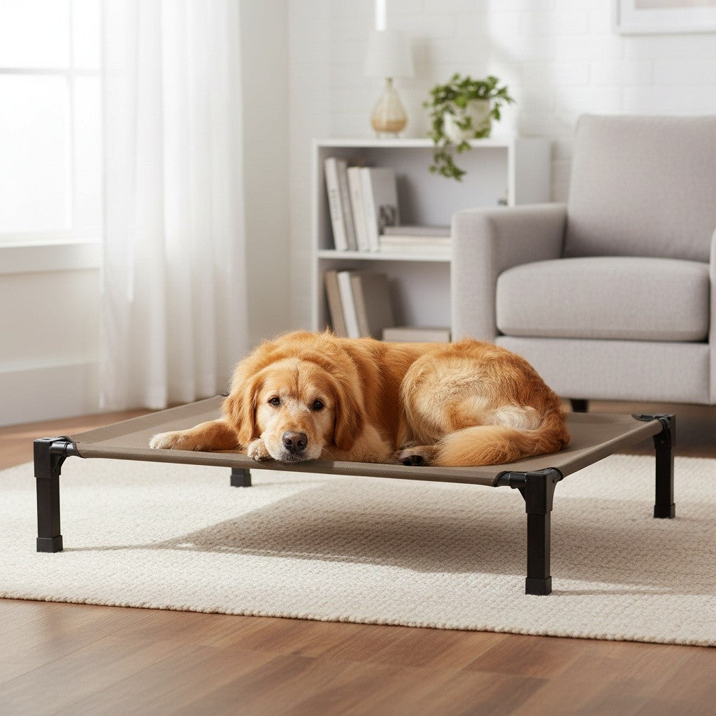 Cooling Elevated Dog Bed – Raised Dog Cot with Washable Breathable Mesh, Metal Frame & No-Slip Feet for Indoor & Outdoor Use