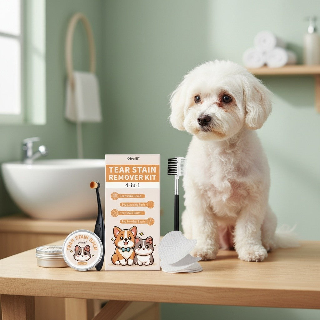 Dog Eye Tear Stain Remover Kit 4-in-1 – Brush, Cream, Wipes & Comb for Pet Eye Cleaning and Tear Duct Care