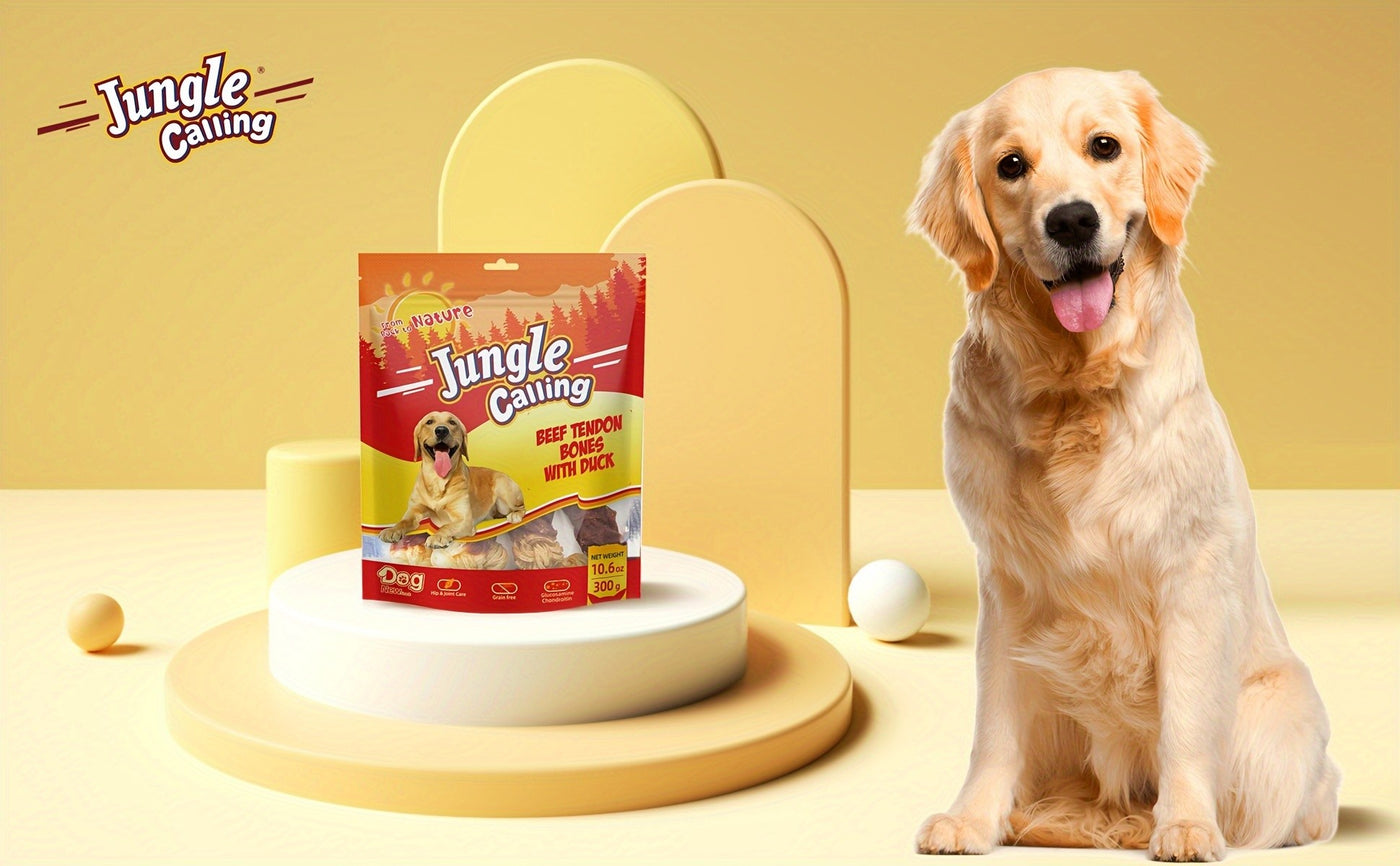 Beef Tendon Dog Chews Duck Wrapped Long Lasting Knotted Bones High-Protein Natural Dog Treat with Glucosamine for Hip & Joint Support