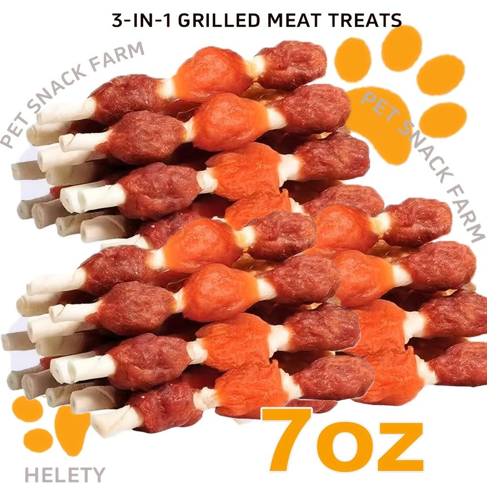 Rawhide-Free Kabob Dog Chews – Real Chicken, Beef, Duck & Liver Grilled Meat Treats, Long-Lasting High Protein Dog Chews for All Breeds, Beef Sausage / 3-in-1 / Double Duck