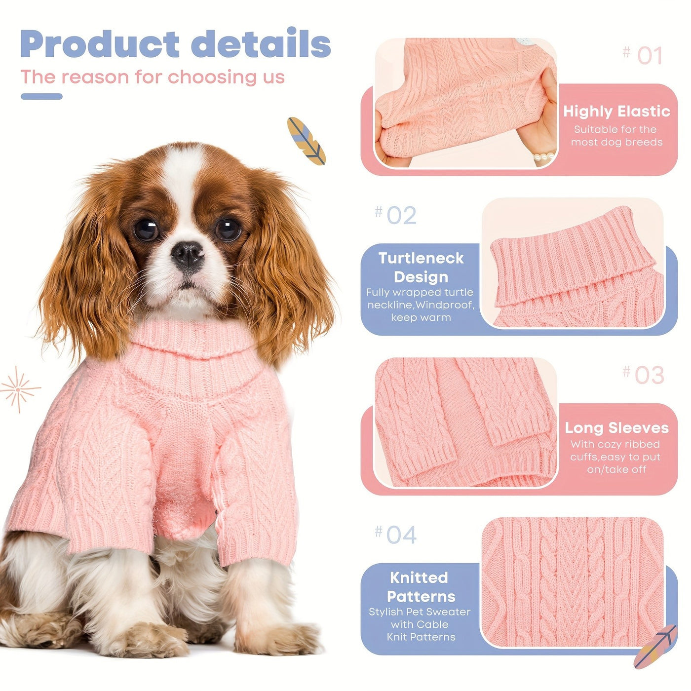 Turtleneck Dog Sweater – Warm Knit Pullover with Soft Long Sleeves for Small to Medium Dogs, All-Season Winter Fall Spring Pet Clothes for Chihuahua Bulldog Dachshund, Machine Washable