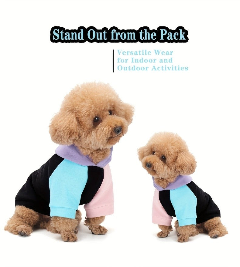 Dog Hoodie Cyber Punk Style Color-Block – Buttery Soft Knitted Polyester, Black Purple Peach, Adjustable Drawstring Hood, Ribbed Cuffs, Comfort Fit for All Breeds, Winter Spring Autumn