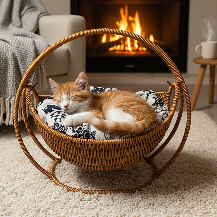 Large Handmade Cat Hammock Cushion Breathable Handwoven Hanging Mattress with Soft Bed Pad - Scratch-Resistant Polyester Cushion for Cat Basket Beds Swing Beds & Hanging Hammocks