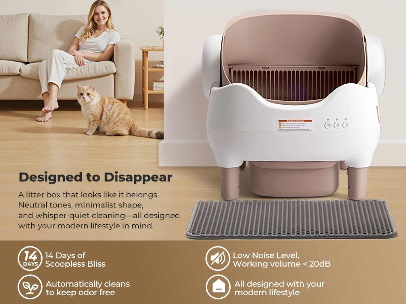 Self-Cleaning Cat Litter Box App Control Open Top Smart Auto Litter Box with Infrared Sensors Dual Deodorization Ultra-Quiet Kitten Safe 10L Waste Bin