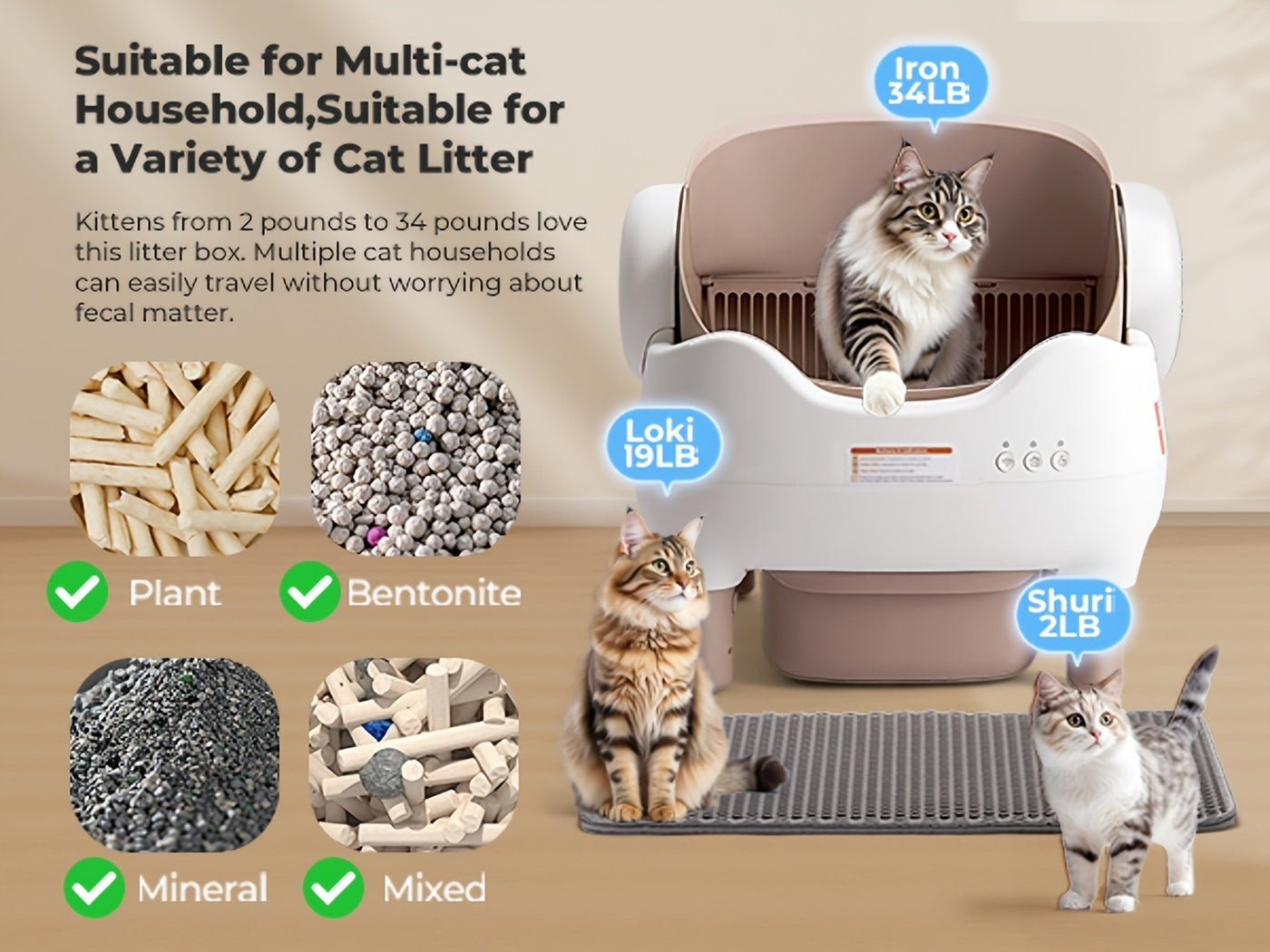 Self-Cleaning Cat Litter Box App Control Open Top Smart Auto Litter Box with Infrared Sensors Dual Deodorization Ultra-Quiet Kitten Safe 10L Waste Bin