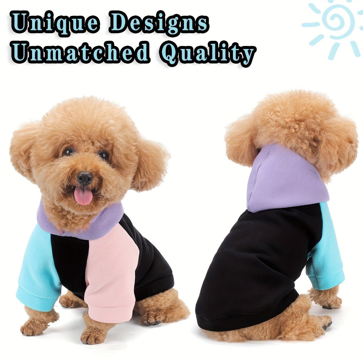 Dog Hoodie Cyber Punk Style Color-Block – Buttery Soft Knitted Polyester, Black Purple Peach, Adjustable Drawstring Hood, Ribbed Cuffs, Comfort Fit for All Breeds, Winter Spring Autumn