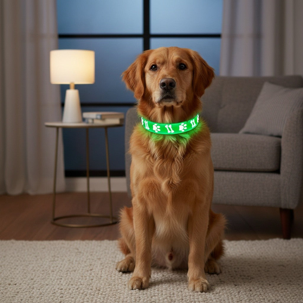 LED Dog Collar USB Rechargeable with 15 Light Modes – Adjustable Glow Safety Collar for Nighttime Walks, Soft 3D Flash Pet Collar for All Dog Sizes, Green Blue Pink Red Black