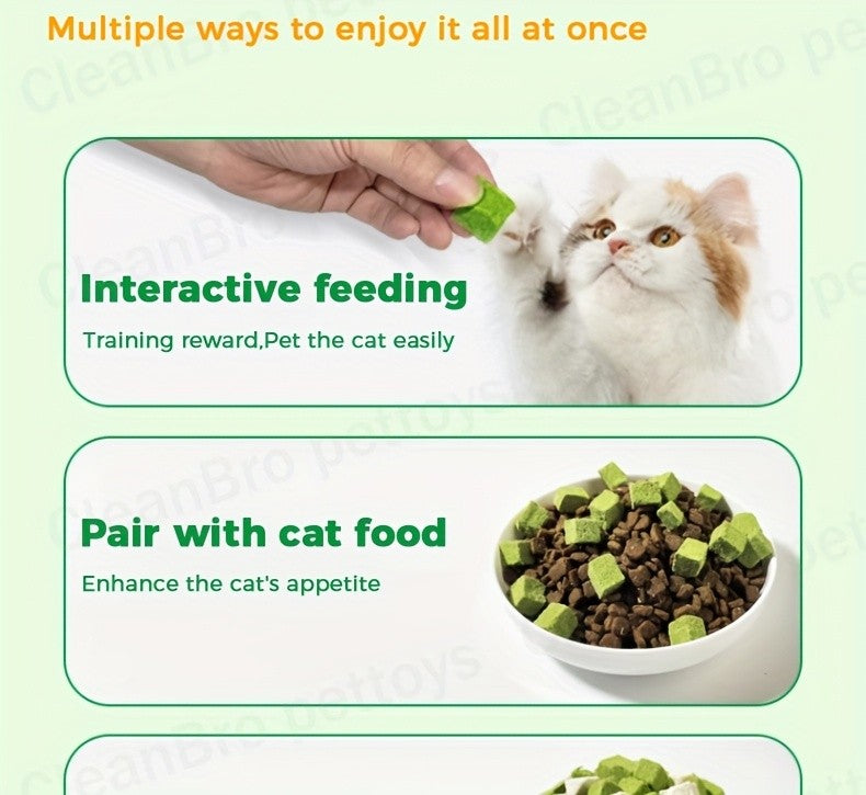 Cat Grass Freeze-Dried Granules & Hairball Tablets for Cats – Mint Molar Sticks, Chicken-Flavored Dental Snacks for Hairball Control & Teeth Cleaning, 150g / 155g