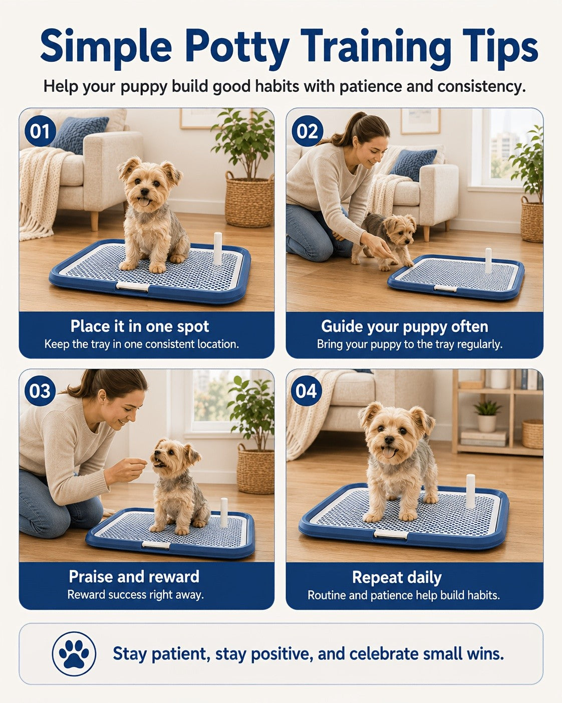 Dog Potty Tray with Removable Grating Leak-Proof Indoor Dog Toilet Pee Pad Holder for Puppy Training Apartments Small Dogs Washable Reusable