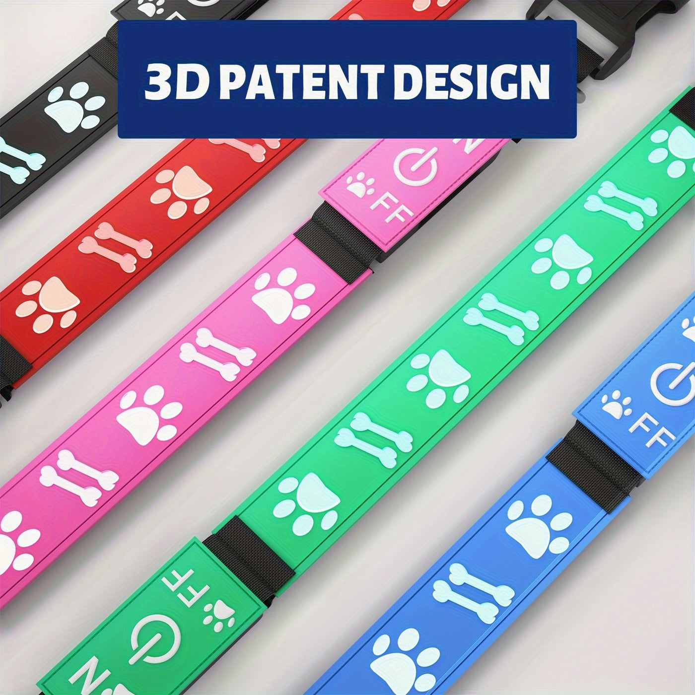 LED Dog Collar USB Rechargeable with 15 Light Modes – Adjustable Glow Safety Collar for Nighttime Walks, Soft 3D Flash Pet Collar for All Dog Sizes, Green Blue Pink Red Black