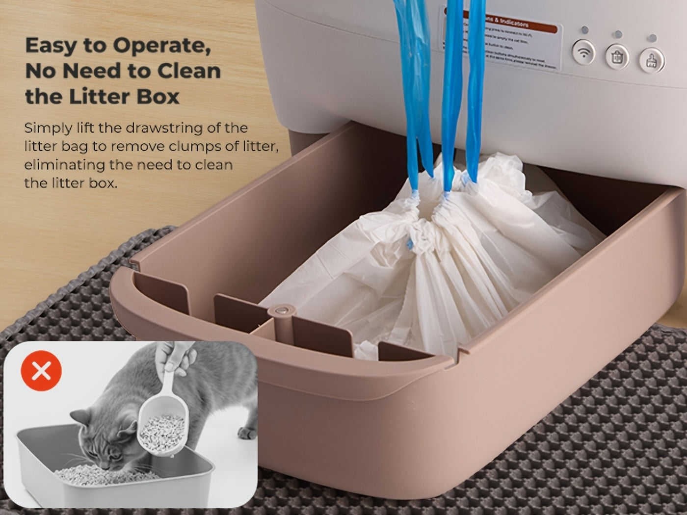 Self-Cleaning Cat Litter Box App Control Open Top Smart Auto Litter Box with Infrared Sensors Dual Deodorization Ultra-Quiet Kitten Safe 10L Waste Bin