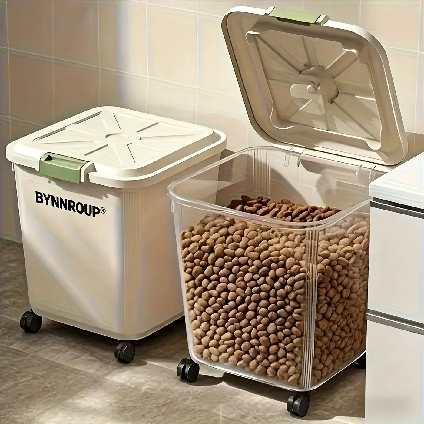 Airtight Pet Food Storage Container with Locking Lid & Scoop - Moisture-Proof Dog Cat Dry Food Bin 4.4 to 55 LB with Wheels