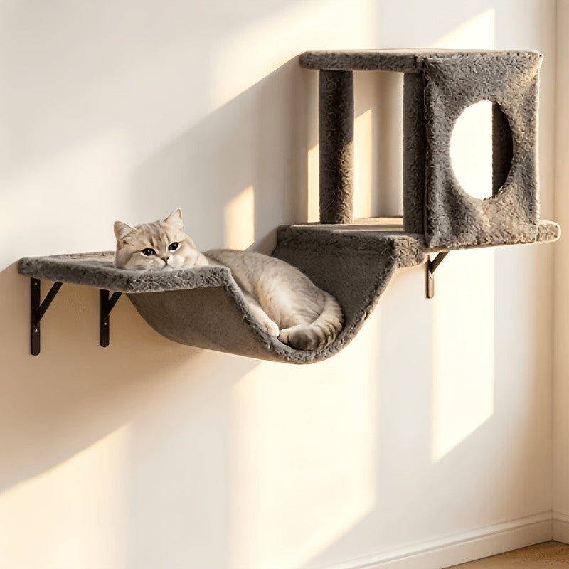 Wall Mounted Cat Climbing Shelf Set – 6 or 7 Piece Cat Wall Furniture with Scratching Post, Bridge, Ladder & Tunnel, Indoor Cat Condo for Cats of All Sizes