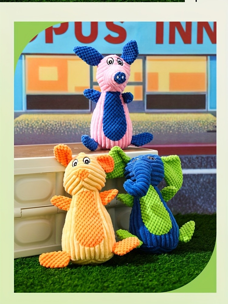 Squeaky Plush Animal Dog Toy – Cute Character Chew Toy for Small & Medium Dogs, Boredom Relief Stuffed Pet Toy, Elephant Pig Raccoon Donkey Pony Reindeer Lamb Styles