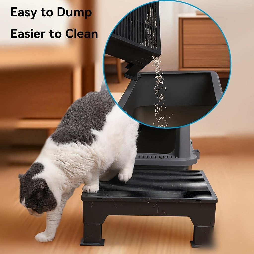 Cat Litter Box Step Ramp Adjustable 3.5" & 6" Non-Slip Litter Trapper Platform for Kittens Senior Cats Automatic Litter Boxes