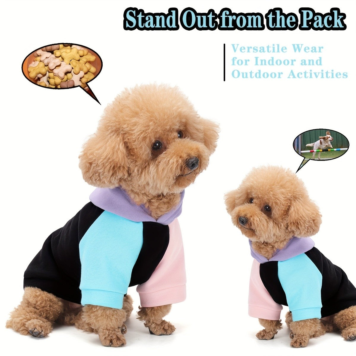 Dog Hoodie Cyber Punk Style Color-Block – Buttery Soft Knitted Polyester, Black Purple Peach, Adjustable Drawstring Hood, Ribbed Cuffs, Comfort Fit for All Breeds, Winter Spring Autumn