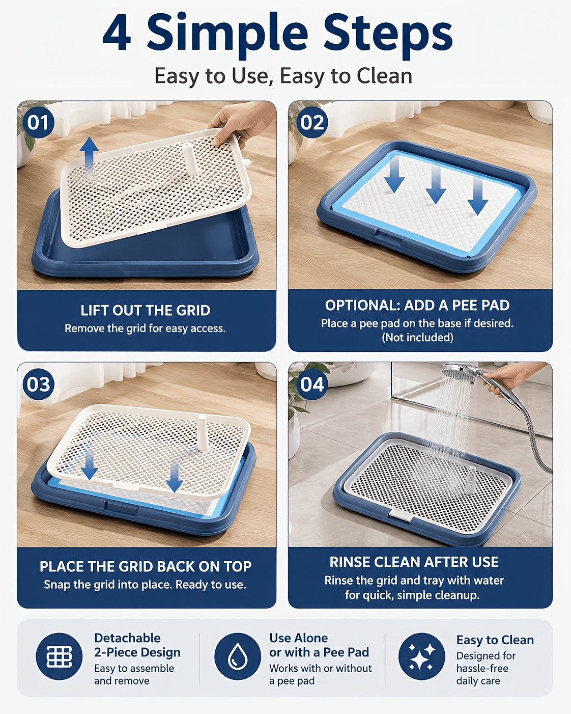 Dog Potty Tray with Removable Grating Leak-Proof Indoor Dog Toilet Pee Pad Holder for Puppy Training Apartments Small Dogs Washable Reusable