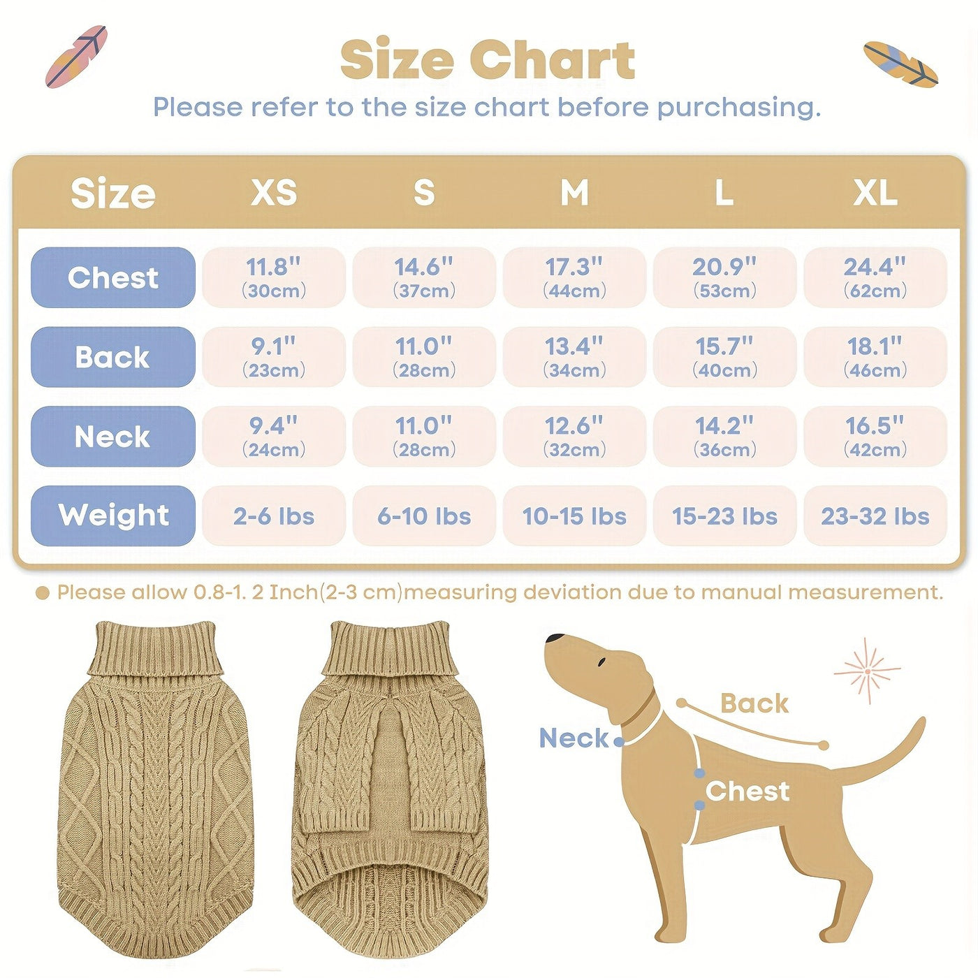 Turtleneck Dog Sweater – Warm Knit Pullover with Soft Long Sleeves for Small to Medium Dogs, All-Season Winter Fall Spring Pet Clothes for Chihuahua Bulldog Dachshund, Machine Washable